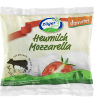Heumilch Mozzarella, mind. 45% Fett i. Tr., 200 gr Beutel (Abtropfgewicht 100 gr), Züger Frischkäse