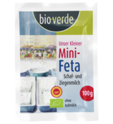 Mini-Feta (aus Schaf- und Ziegenmilch), mind. 45% Fett i. Tr., 100 gr Stück, bio-verde