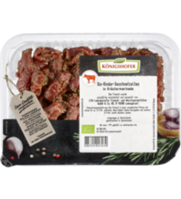 Rindergeschnetzeltes in Kräutermarinade, ca. 300 gr Schale, Königshofer