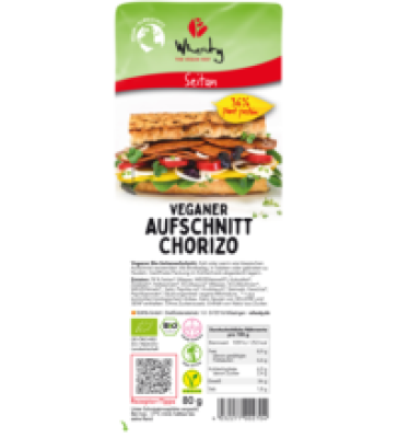 Veganer Aufschnitt Chorizo (auf Seitanbasis), 80 gr Packung, Wheaty