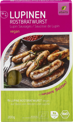 Lupinen Rostbratwurst, vegan, 200 gr Packung, Alberts