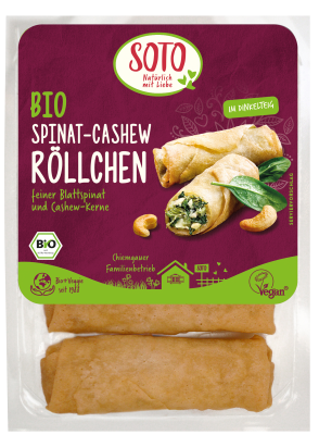 Spinat-Cashew-Röllchen, vegan, 200 gr Packung, Soto