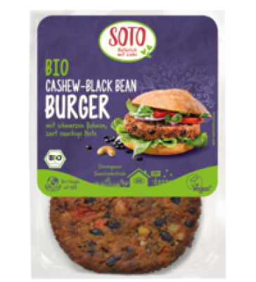 Cashew-Black Bean Burger, vegan, 160 gr Packung, Soto