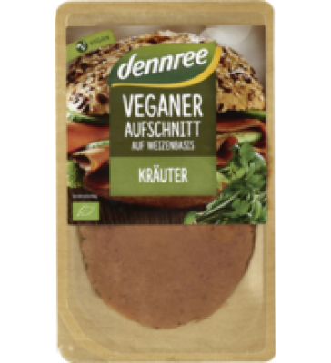 Veganer Aufschnitt auf Weizenbasis mit Kräutern, 90 gr Packung, dennree