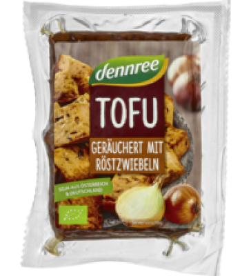Tofu geräuchert mit Röstzwiebeln, vegan, 200 gr Stück, dennree