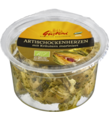Artischockenherzen, mit Kräutern mariniert, vegan, 125 gr Schale, Gustoni
