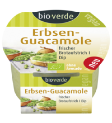 Frischer Brotaufstrich Erbsen-Guacamole, vegan, 150 gr Becher, bio-verde