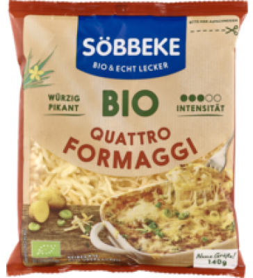 Gratinkäse Quatro Formaggi, würzig-pikant, mind. 50% Fett i. Tr., 140 gr Beutel, Söbbeke
