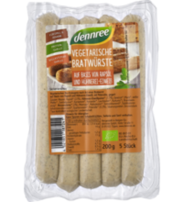 Vegetarische Bratwürste, 200 gr Packung (5 Stück), dennree