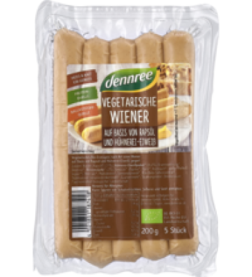 Vegetarische Wiener, 200 gr Packung (5 Stück), dennree