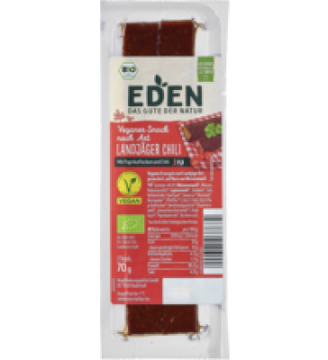 Veganer Snack nach Art Landjäger Chili, 70 gr Packung (2 Stück), Eden