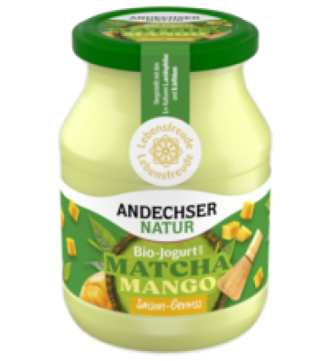 Jogurt Matcha-Mango, 3,8% Fett, 500 gr Glas, Andechser Natur