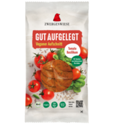 Veganer Aufschnitt Tomate-Basilikum, 100 gr Packung, Zwergenwiese