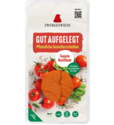 Veganer Aufschnitt Tomate-Basilikum, 100 gr Packung, Zwergenwiese