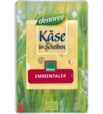 Emmentaler in Scheiben, laktosefrei, 45% Fett i. Tr., 125 gr Packung, dennree