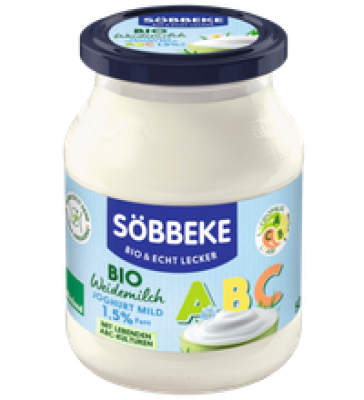 Weidemilch Joghurt mild ABC, 1,5% Fett, 500 gr Glas, Söbbeke