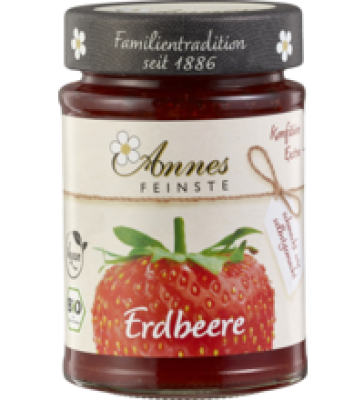 Erdbeer Konfitüre, vegan, 225 gr Glas, Annes Feinste