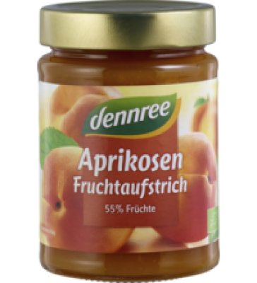 Fruchtaufstrich Aprikose, vegan, 340 gr Glas, dennree