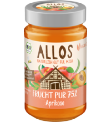 Fruchtaufstrich „Frucht Pur” Aprikose, vegan, 250 gr Glas, Allos