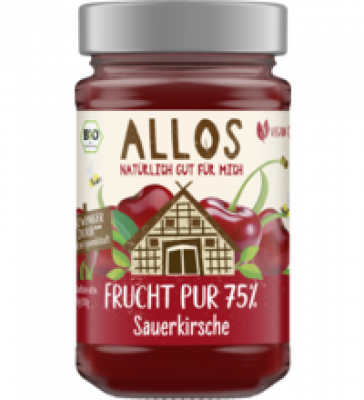 Fruchtaufstrich „Frucht Pur” Sauerkirsche, vegan, 250 gr Glas, Allos