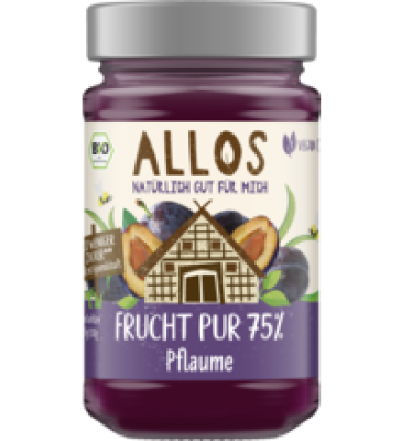 Fruchtaufstrich „Frucht Pur” Pflaume, vegan, 250 gr Glas, Allos
