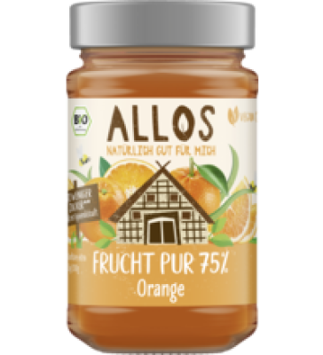 Frucht pur Orange, vegan, 250 gr Glas, Allos