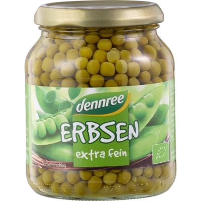 Erbsen extra fein, 330 gr Glas, dennree