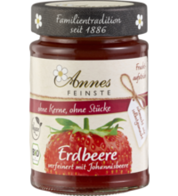 Fruchtaufstrich Erdbeere-Johannisbeere, passiert, vegan, 210 gr Glas, Annes Feinste