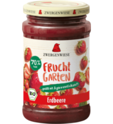 Fruchtaufstrich „FruchtGarten” Erdbeere, vegan, 225 gr Glas, Zwergenwiese