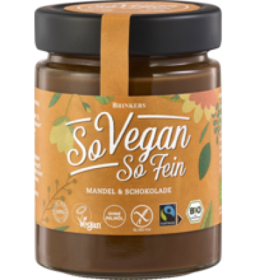 Mandel & Schokolade Aufstrich, vegan, 270 gr Glas, Brinkers