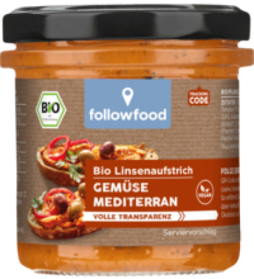 Linsenaufstrich Gemüse mediterran, vegan, 135 gr Glas, followfood