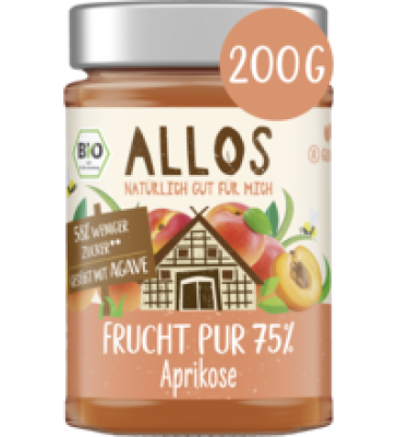 Fruchtaufstrich „Frucht Pur” Aprikose, vegan, 200 gr Glas, Allos