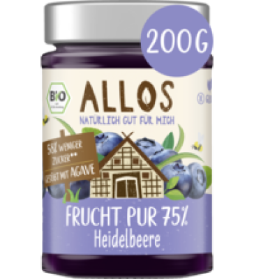 Fruchtaufstrich „Frucht Pur” Heidelbeere, 200 gr Glas, Allos