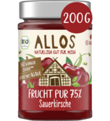 Fruchtaufstrich „Frucht Pur” Sauerkirsche, 200 gr Glas, Allos