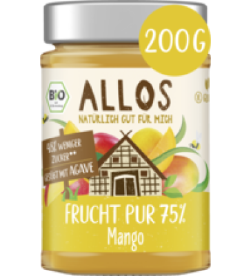 Fruchtaufstrich „Frucht Pur” Mango, vegan, 200 gr Glas, Allos