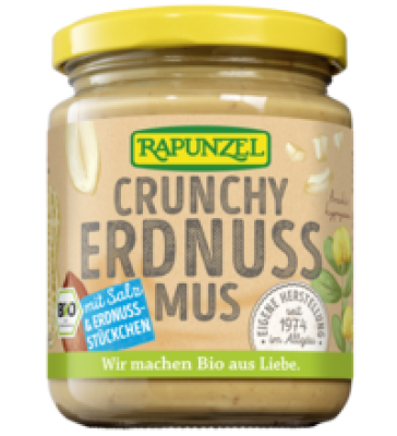 Erdnussmus Crunchy mit Salz, vegan, 250 gr Glas, Rapunzel
