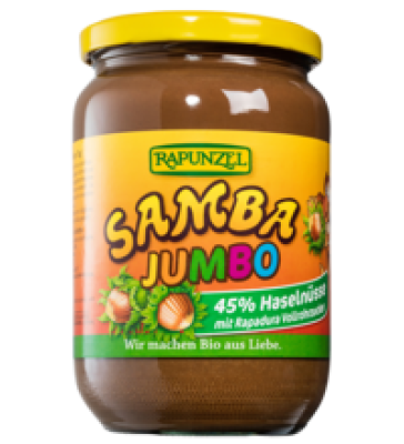 Haselnuss-Schoko-Creme „Samba Jumbo”, 750 gr Glas, Rapunzel