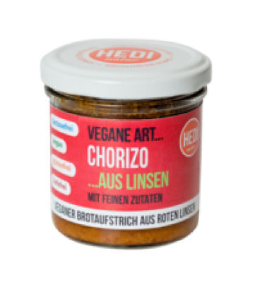 Veganer Aufstrich Chorizo (aus Linsen), 140 gr Glas, HEDI