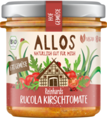 Brotaufstrich „Hof-Gemüse” - Reinhards Rucola Kirschtomate, vegan, 135 gr Glas, Allos