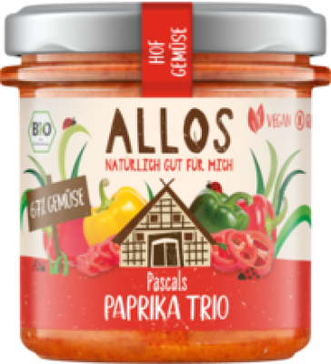 Brotaufstrich „Hof-Gemüse” - Pascals Paprika Trio, vegan, 135 gr Glas, Allos