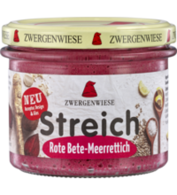 Brotaufstrich „Streich” Rote Bete-Meerrettich, vegan, 180 gr Glas, Zwergenwiese