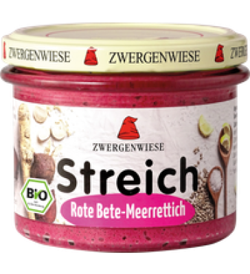 Brotaufstrich „Streich” Rote Bete-Meerrettich, vegan, 180 gr Glas, Zwergenwiese
