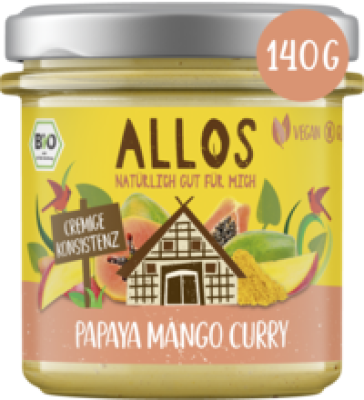 Brotaufstrich „Streichgenuss” Papaya Mango Curry, vegan, 140 gr Glas, Allos