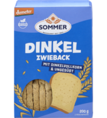 Dinkel Zwieback, ungesüßt, vegan, 200 gr Packung, Sommer