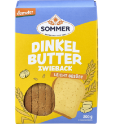 Dinkel Butter Zwieback, leicht gesüßt, 200 gr Packung, Sommer