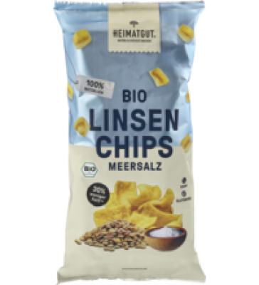 Linsen Chips mit Meersalz, vegan, 75 gr Packung, Heimatgut