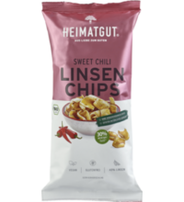 Linsen Chips Sweet Chili, vegan, 75 gr Packung, Heimatgut