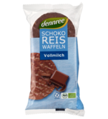 Schoko-Reiswaffeln mit Vollmilchschokolade, glutenfrei, 100 gr Packung, dennree