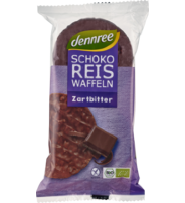 Schoko-Reiswaffeln mit Zartbitterschokolade, glutenfrei, vegan, 100 gr Packung, dennree
