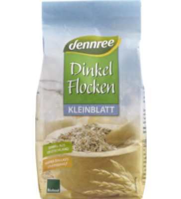 Dinkelflocken Kleinblatt, vegan, 500 gr Packung, dennree